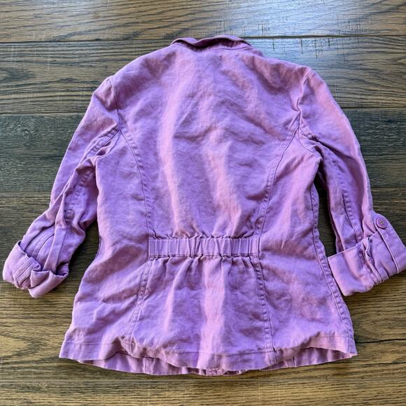 Charter Club Linen Jacket Women’s M Lavender Purple Button Front Roll Tab - Picture 2 of 6
